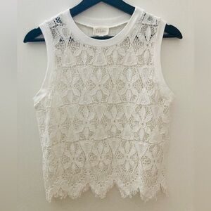 Anthropologie Deletta Ivory Floral Lace Tank with Scalloped Hem, Size XS